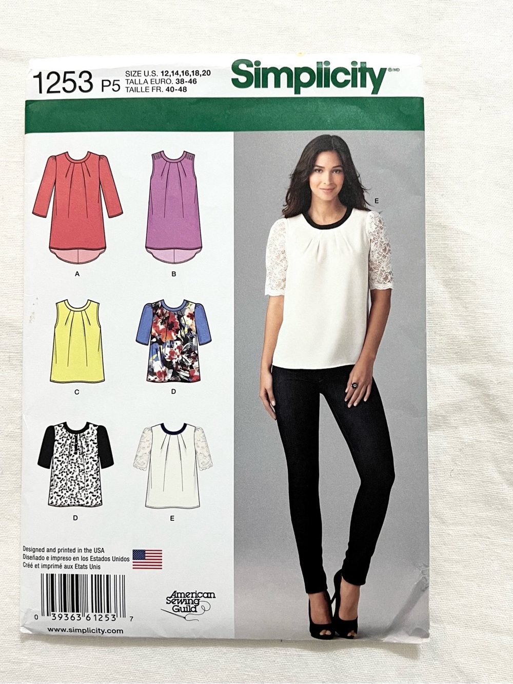 Simplicity 1253 Women’s Blouse Top Sewing Pattern Size 12-20